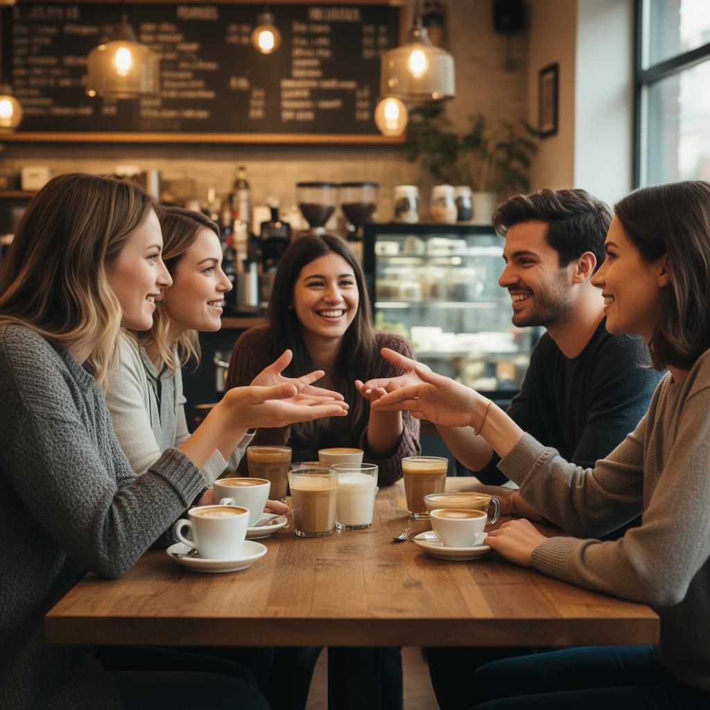 A small group of friends meeting in a coffee shop.